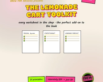Lemonade Cart Printable Toolkit, 21 Business Worksheets, Menu Builder Event Forecast Startup Budget Packing and Pricing Sheets