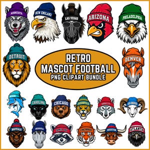 Mascot Football png Bundle, Vintage Football PNG, Retro Game Day png, Football Animal png, Digital Download