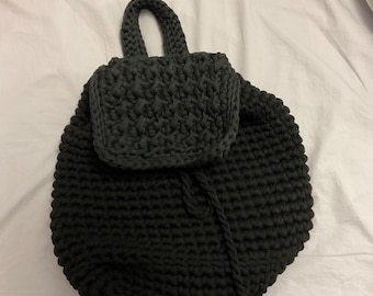 Black handmade crochet bag backpack
