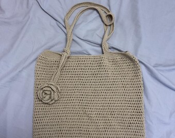 Tote bag camel coloured with detachable rose detail medium sized