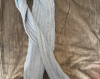 Crocheted baby blue scarf made of cotton