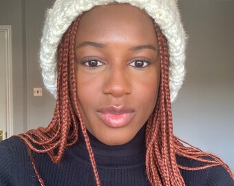 Cream chunky crochet beanie