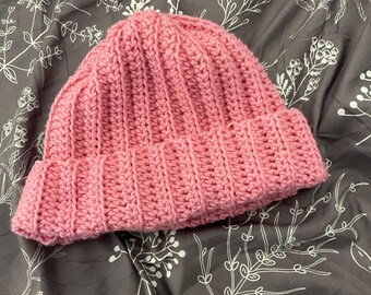 Crochet handmade link pink beanie