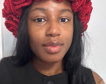 Crochet red ruffle hat