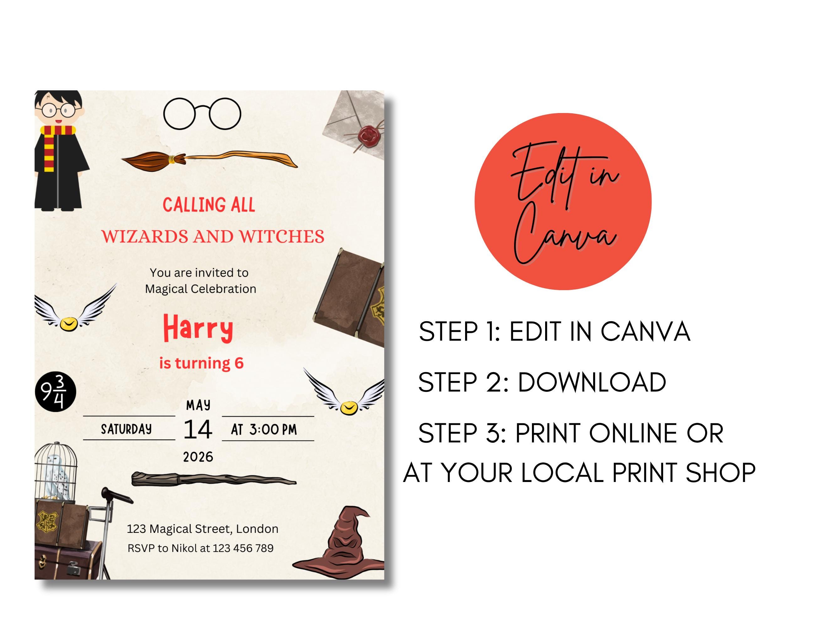 Harry Potter Birthday Invitation: Wizard Theme, Editable Canva Template ...