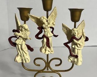 Vintage Angel Trio ljusstake i vinröd, 23 cm hög