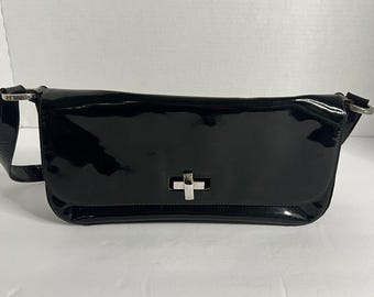 Vintage Gruppo Italiano Italia Bolso Lacado Negro