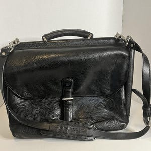 Vintage TIMBERLAND Heavy Duty Black Leather Briefcase Messenger Bag USA