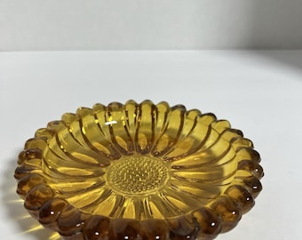 Taca na drobiazgi Hazel Atlas Glass Amber Gold, popielniczka, talerz, vintage