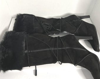 Botas Coach nuevas de media pantorrilla con parte superior de piel para mujer, talla 10, tacones de 4 pulgadas