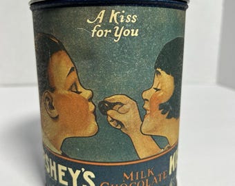Vintage 1980 Hershey's Milk Chocolate Kisses Tin Can "A Kiss For You"