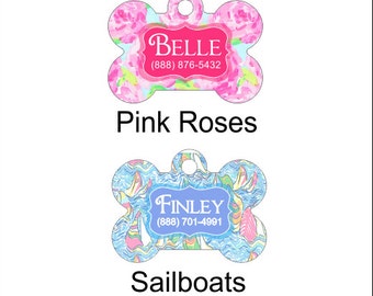 Personalized Pet Tag Personalized Dog Tag Custom Dog Tag Custom Pet Tag Dog Tags For Dogs Pink Roses Sailboats Pet Gifts Pet Accessories