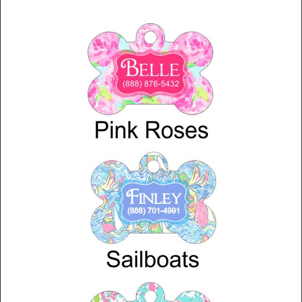 Personalized Pet Tag Personalized Dog Tag Custom Dog Tag Custom Pet Tag Dog Tags For Dogs Pink Roses Sailboats Pet Gifts Pet Accessories