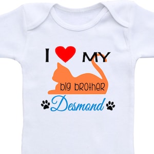 Camiseta personalizada &quot;Amo a mi gato&quot;, mono de gato para hermano mayor o hermana mayor, camiseta para hermano gato, camiseta para amantes de los gatos, regalo para bebé para amantes de los gatos