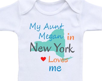 My Aunt in New York loves me Onesie® or any state Baby Bodysuit. State baby shirt, Gift for niece nephew. Personalized name