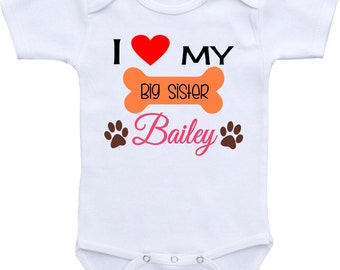 Personalized I love my Dog Shirt Big Brother / Big sister Dog Onesie®, Dog Sibling Shirt Dog Lover shirt dog lover baby gift