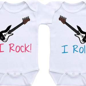 I Rock I Roll TWINS Onesie® ボディスーツ Rock and Roll Onesie® ボディスーツ かわいいベビーシャワーギフト、TWIN SET ミュージックベビーシャツ