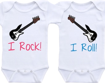 I Rock I Roll TWINS Onesie® Bodysuit Cute baby shower gift, TWINS SET Twins baby shirt