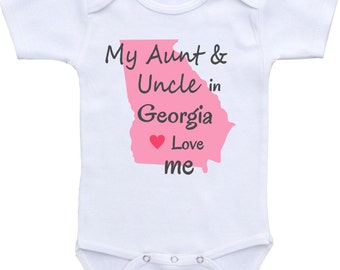 My Aunt Uncle in Georgia love me Onesie® Gerber Onesie® or any state Baby Bodysuit. Baby Shower Gift, Gift for niece nephew