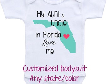 Customized bodysuit Any state / color. My Aunt and Uncle Love Me Onesies® brand Bodysuit. Gift for niece. Aunt Onesie® I love my Aunt