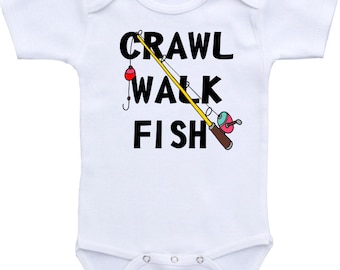 Crawl Walk Fish Onesie® Gerber Onesie® Bodysuit Cute baby shower gift boy or girl. Fishing shirt