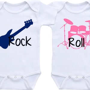 Rock and Roll TWINS Onesie® Bodysuit Cute baby shower gift, TWIN SET baby shirt music and band