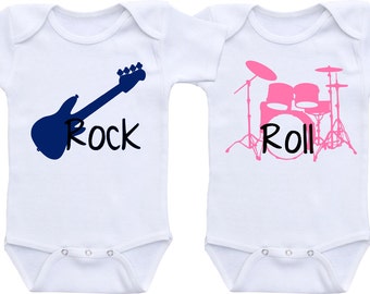 Rock and Roll TWINS Onesie® Bodysuit Cute baby shower gift, TWINS SET Twins baby shirt