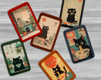 Portafoglio porta carte MagSafe per iPhone a forma di gatto nero giapponese vintage