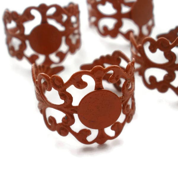 Brass Filigree Adjustable Ring Blanks Burnt Orange  (4)