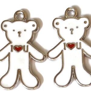 Teddy Bear Charms Enamel - White (4)