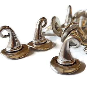 Witch Hat Wizard Hat Charms Antique Silver Tone (4)