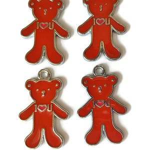 Teddy Bear Charms Enamel- Red  (4)