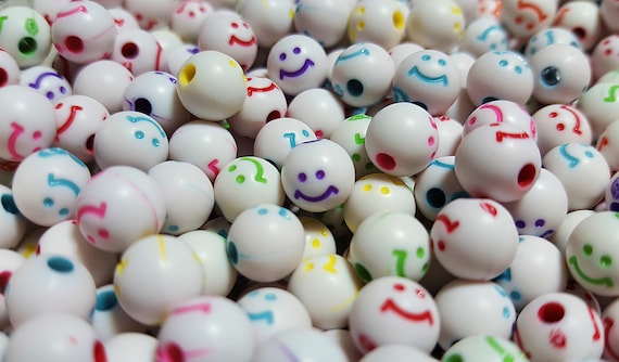 8mm Smiley Face Beads Acrylic 60 Beads Etsy