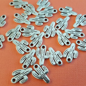 5 Cactus Charms Antique Silver Tone 19mm x 13mm  Lead and Nickel Free
