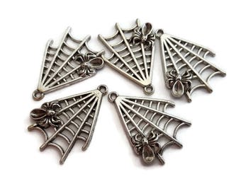 4 Spider Web Charms Antique Silver Tone  35mm x 22mm