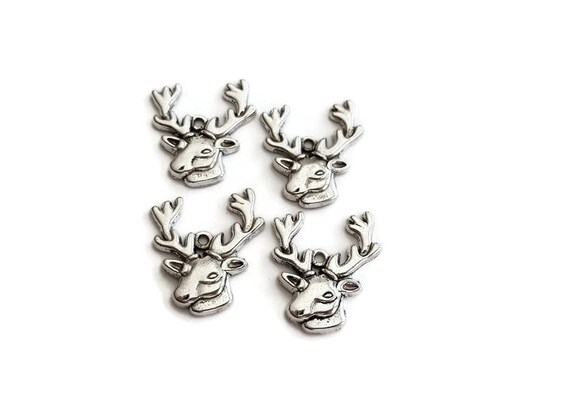 12 Reindeer charms antique silver tone CT28