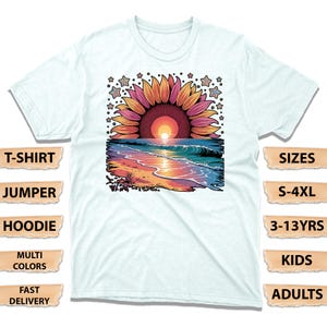 Boho Sunflower Sunset Beach T-Shirt, Psychedelic Ocean Vibes Jumper, Hippie Souls Hoodie, Dreamers & Nature Lovers with Groovy Vibes Tee