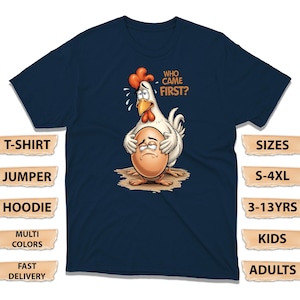 Who Came First Funny Chicken and Egg T-Shirt, Hilarious Cartoon Jumper, Farm Animal Humor Hoodie, Sarcastic Gift & Conversation Starter Tee
