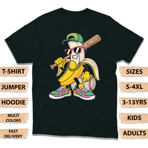 Koszulka baseballowa Fresh Banana, Hip Hop Fruit with Bat, Złoty łańcuch i trampki, Bluza z kapturem w miejskim stylu z kreskówkowym nadrukiem, Koszulka sportowa Baseball