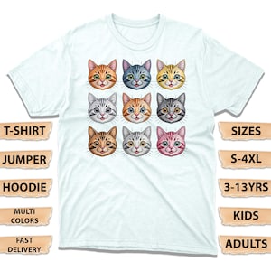 Cute Cartoon Kitty Faces T-Shirt, Adorable Kawaii Inspired Cat Expressions Sweatshirt, Pet Lovers Hoodie, Meow Squad Fans Tee
