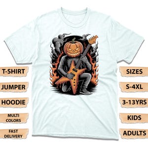 Pumpkin Head Guitarist T-Shirt: Halloween Rock Music Goth Vibes