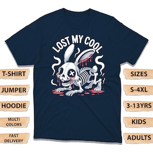 Lost My Cool Creepy Skeleton Bunny T-Shirt, Funny Dark Humor Goth Jumper, Spooky Halloween Creepycore Hoodie,  Alt Aesthetic Fashion Tee