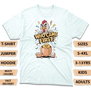 Funny Chicken VS Egg Debate T-Shirt, Who Came First? Hilarious Farm Humor Jumper, Poultry Lovers & Deep Thinkers Hoodie, Philosophers Tee