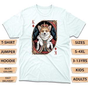 Corgi King of Diamonds-T-shirt, vorstelijk pupje met speelkaartshirt, shirt hondenliefhebber, shirt pokerfans en Royal Pet Owners