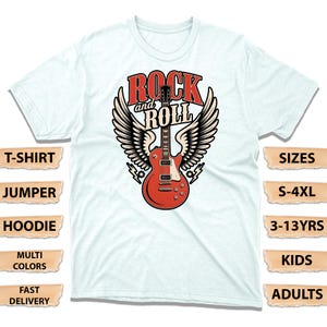 Vintage Rock & Roll Guitar with Angel Wings T-Shirt, Retro Musicians Jumper, Metalheads And Classic Rock Hoodie, Rock Rebels Tee