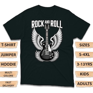 Vintage Rock & Roll Guitar with Angel Wings T-Shirt, Retro Musicians Jumper, Metalheads And Classic Rock Hoodie, Heavy Metal Legends Tee