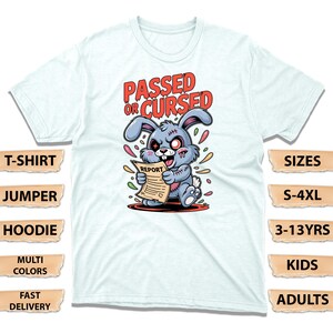Camiseta de coelho zumbi, suéter aprovado ou amaldiçoado, moletom com capuz engraçado com boletim escolar de terror, camiseta para estudantes sobreviventes e amantes do humor negro