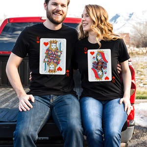 Magliette con carte da gioco "Re e Regina", maglione da poker abbinato per coppia, felpa con cappuccio da casinò per lui e per lei, maglietta con grazioso regalo di anniversario, maglietta per la serata romantica