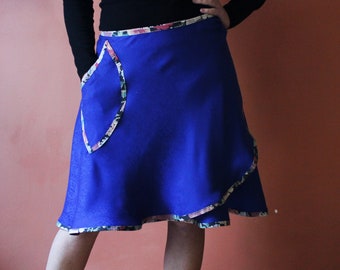 Wrap Skirt (one size fits most) recycled fabric, blue