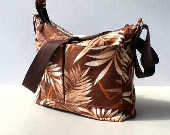 Bolso bandolera de lona terrosa hecho a mano: bolso de hombro informal con hojas